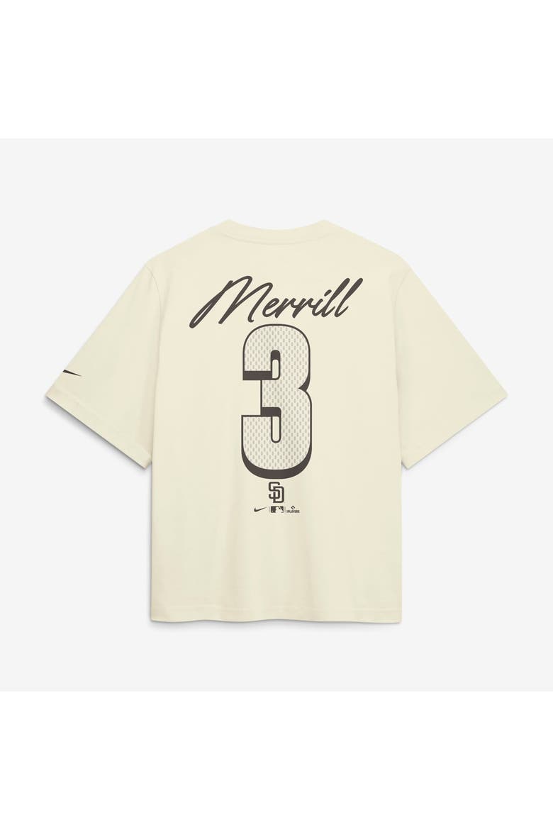 Women's Nike Jackson Merrill Cream San Diego Padres Premium Essentials Boxy Name & Number T-Shirt, Alternate, color, Cream