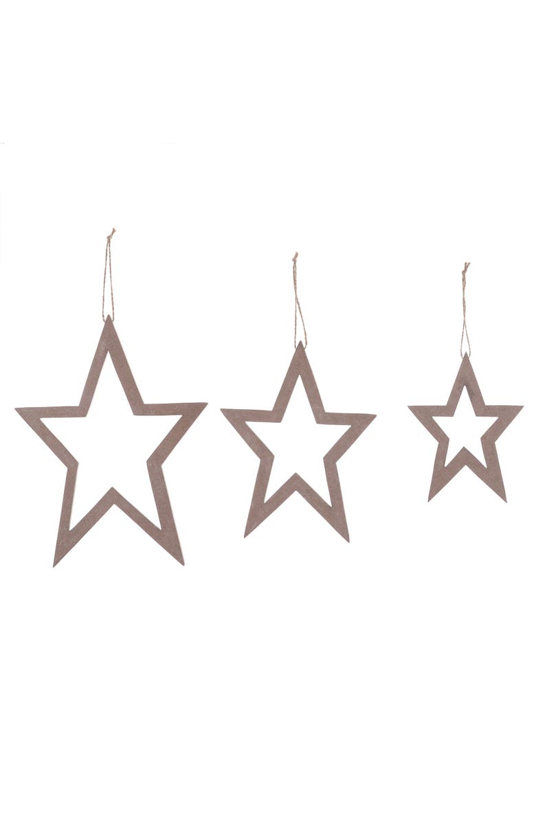 Transpac Set of 3 Distressed White MDF Hanging Star Decor Christmas, Alternate, color, White