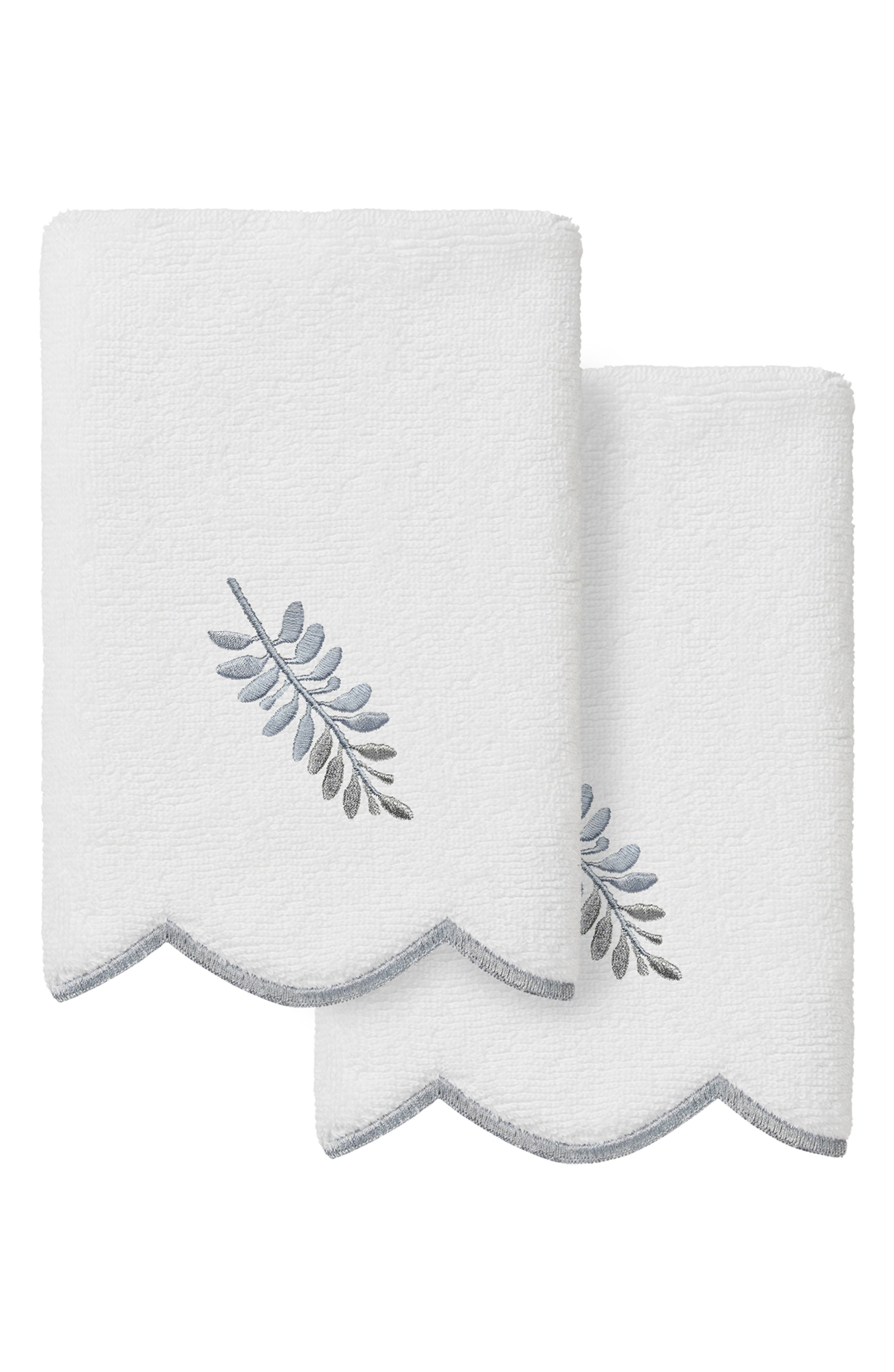 2-Piece Fern Toss Embroidered Turkish Cotton Fingertip Towel Set