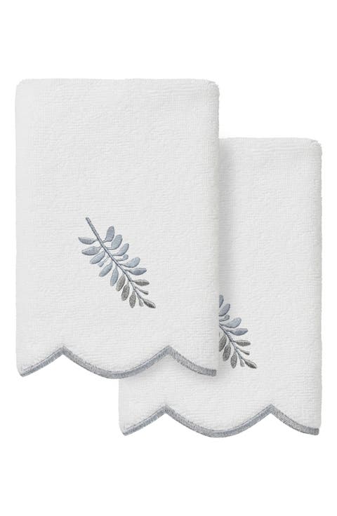 2-Piece Fern Toss Embroidered Turkish Cotton Fingertip Towel Set