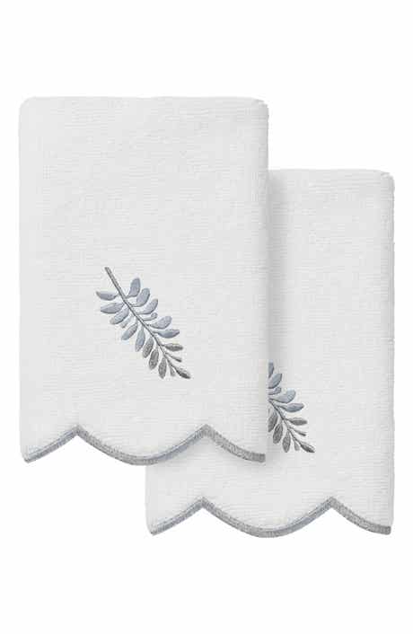 2-Piece Fern Toss Embroidered Turkish Cotton Fingertip Towel Set