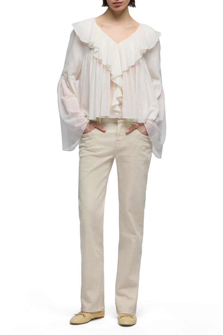 Ruffle Detail Flowy Cotton & Silk Top, Alternate, color, SILK COTTON IVORY