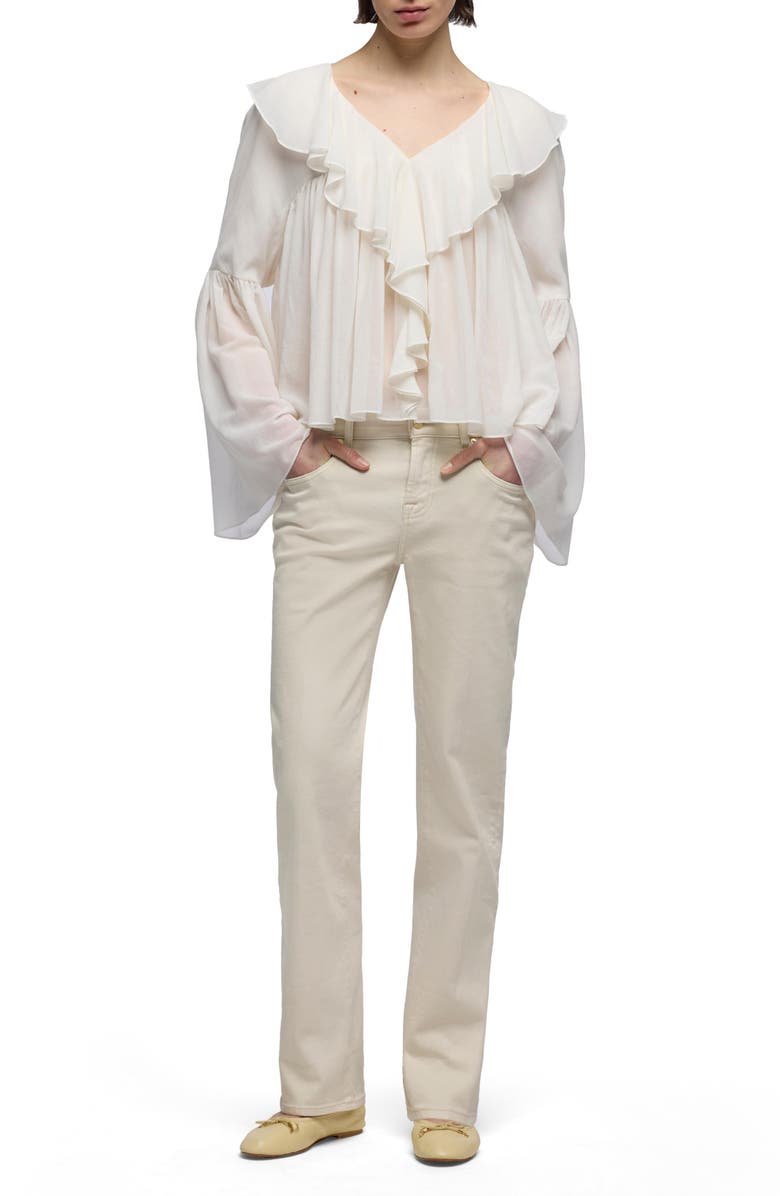 7 For All Mankind Ruffle Detail Flowy Cotton & Silk Top, Alternate, color, Silk Cotton Ivory