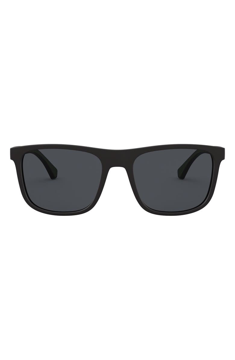 Emporio Armani 56mm Navigator Sunglasses, Main, color, Matte Black