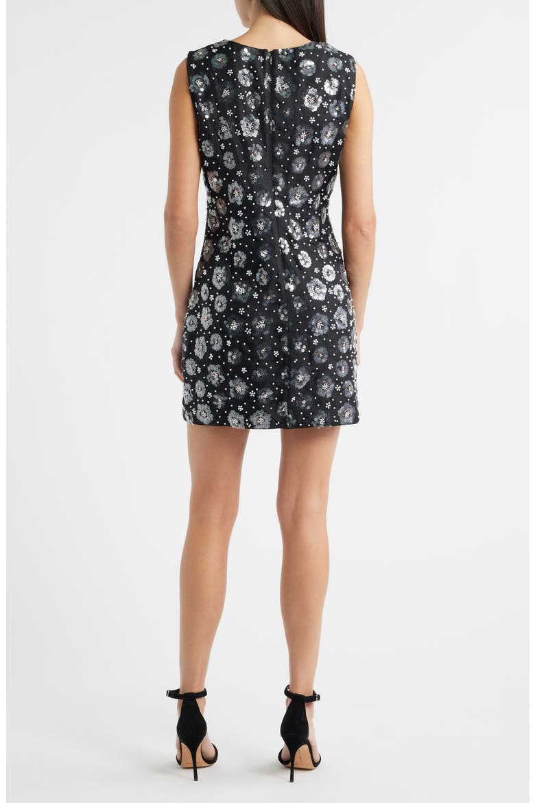 Ivette Sequin Flower Sleeveless Sheath Minidress, Alternate, color, BLACK MULTI