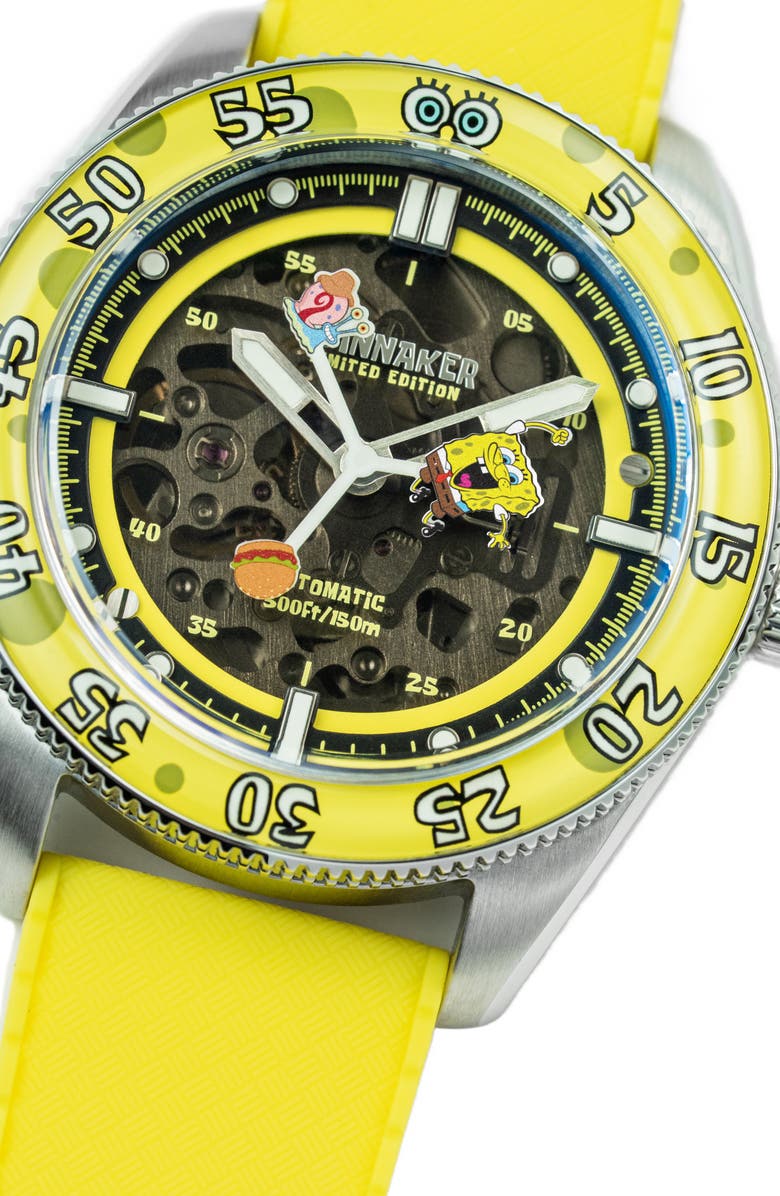 SPINNAKER x SpongeBob SquarePants Croft Midsize Automatic Rubber Strap Watch, 40mm, Alternate, color, 