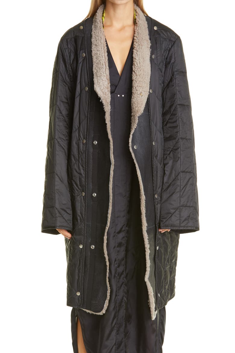 Quilted Coat with Removable Leather & Genuine Shearling Trim, Main, color, BLACK/ DIRT