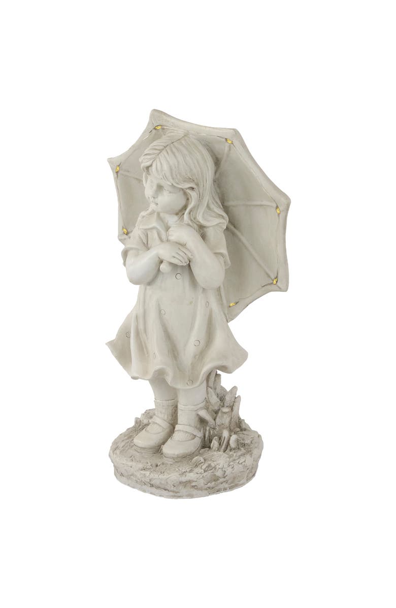 Northlight 18" Solar LED Lighted Girl with Umbrella Outdoor Garden Statue, Alternate, color, Gray