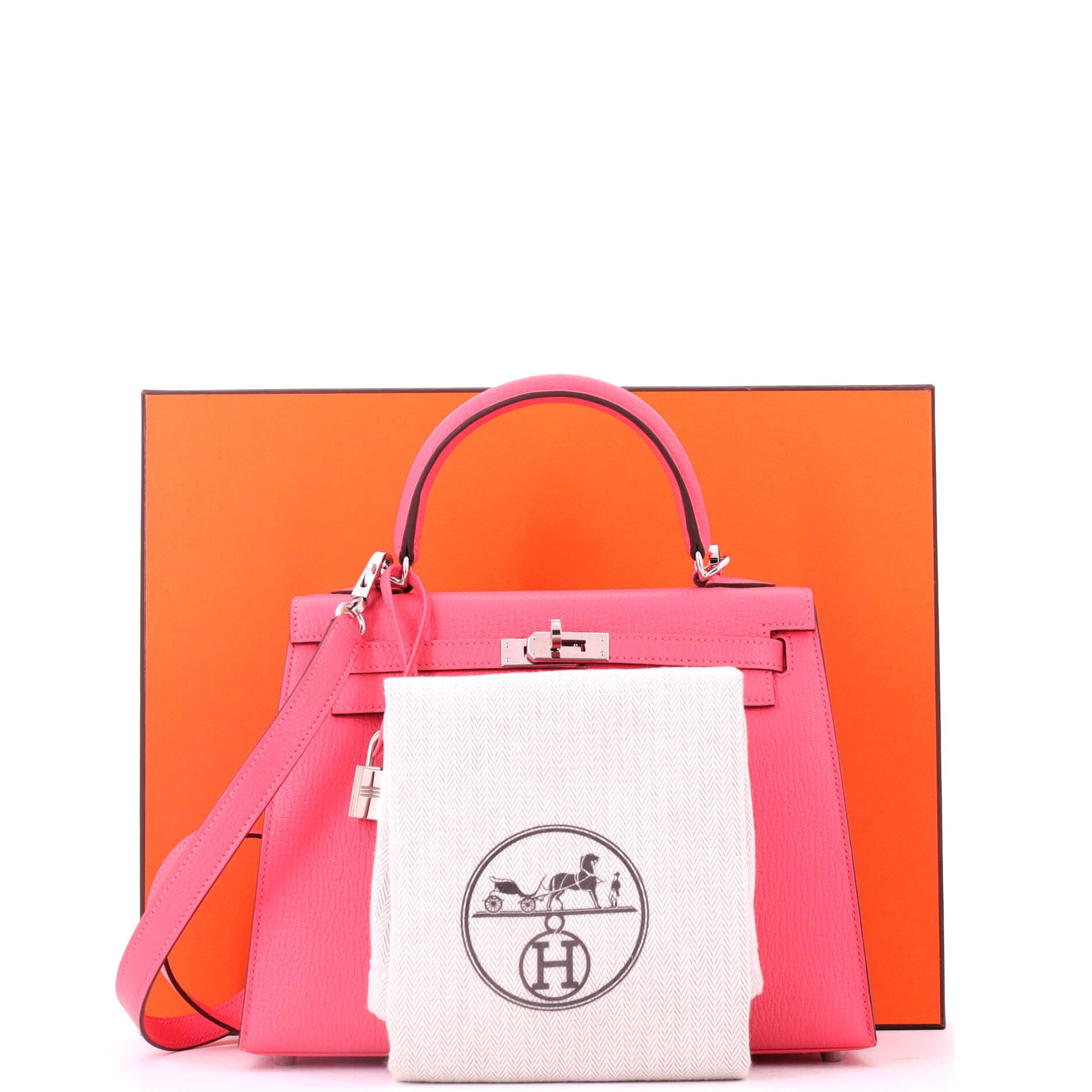 Pre-Owned Hermes Kelly Handbag Pink Chevre Mysore with Palladium Hardware 25, Alternate, color, Rose Azalee