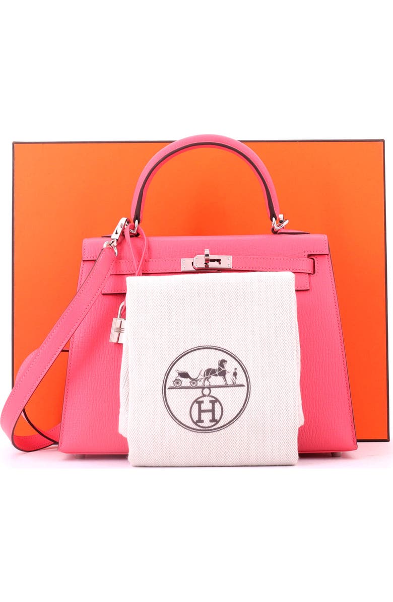 Pre-Owned Hermes Kelly Handbag Pink Chevre Mysore with Palladium Hardware 25, Alternate, color, Rose Azalee