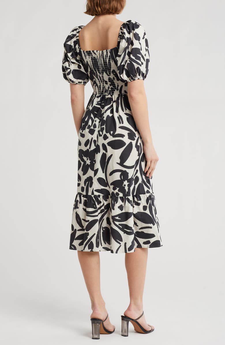 Eliza J Balloon Sleeve Dress, Alternate, color, Black/ Ivory