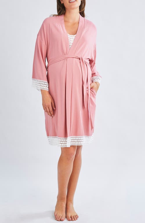 Angel Maternity Nursing Dress, Robe & Baby Blanket Set in Pink 