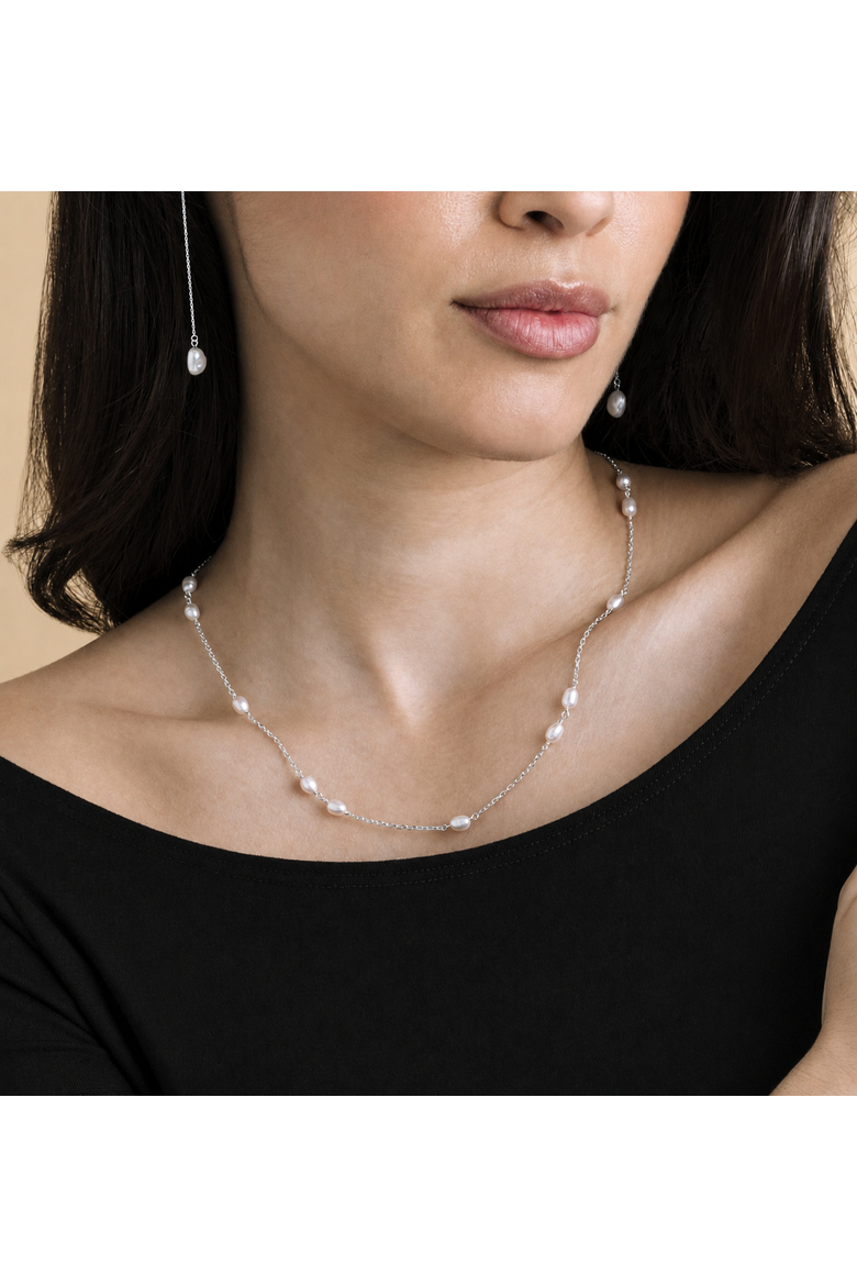 White Freshwater Pearl Tincup Anna Necklace, Alternate, color, Sterling Silver