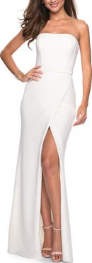 La Femme Simple Strapless Prom Dress with Double Strap Back
