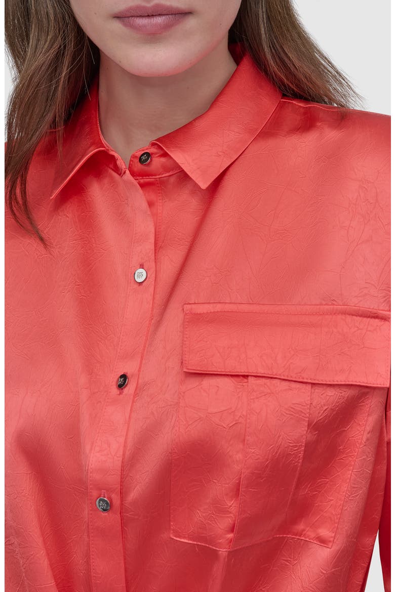 Tie Front Satin Shirt, Alternate, color, CORAL CRUS
