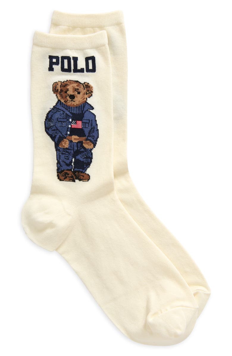 Polo Ralph Lauren Americana Bear Cotton Blend Crew Socks, Main, color, Ivory
