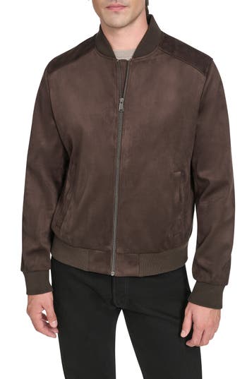 Cole Haan Signature Faux Suede Bomber Jacket In Brown