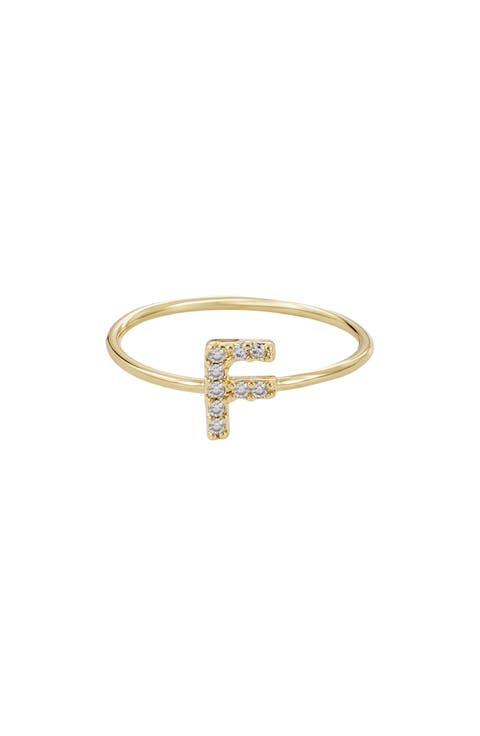 Pavé CZ Initial Charm Ring