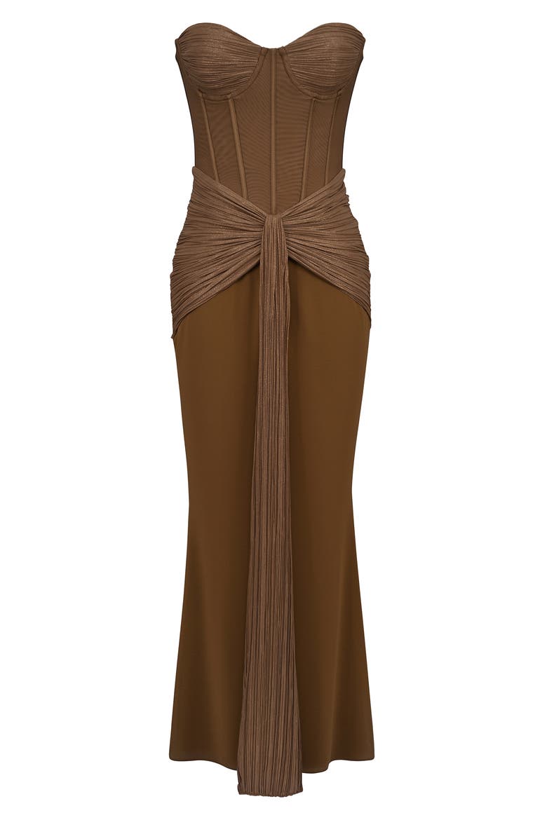 Charlotte Strapless Chiffon Corset Gown, Alternate, color, BRONZE