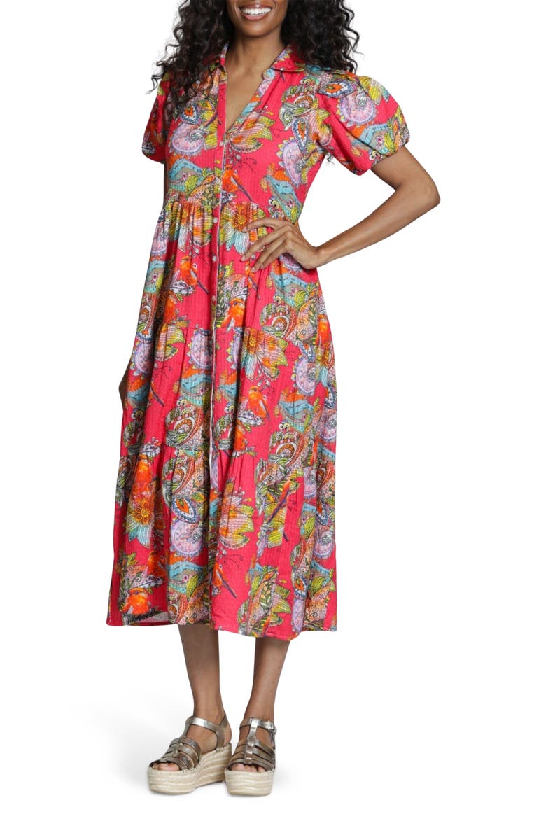 Floral Print Puff Sleeve Shirtdress, Main, color, PINK MULTI