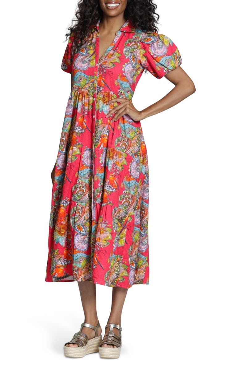 APNY Floral Print Puff Sleeve Shirtdress, Main, color, 