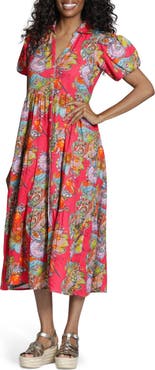 APNY Floral Print Puff Sleeve Shirtdress