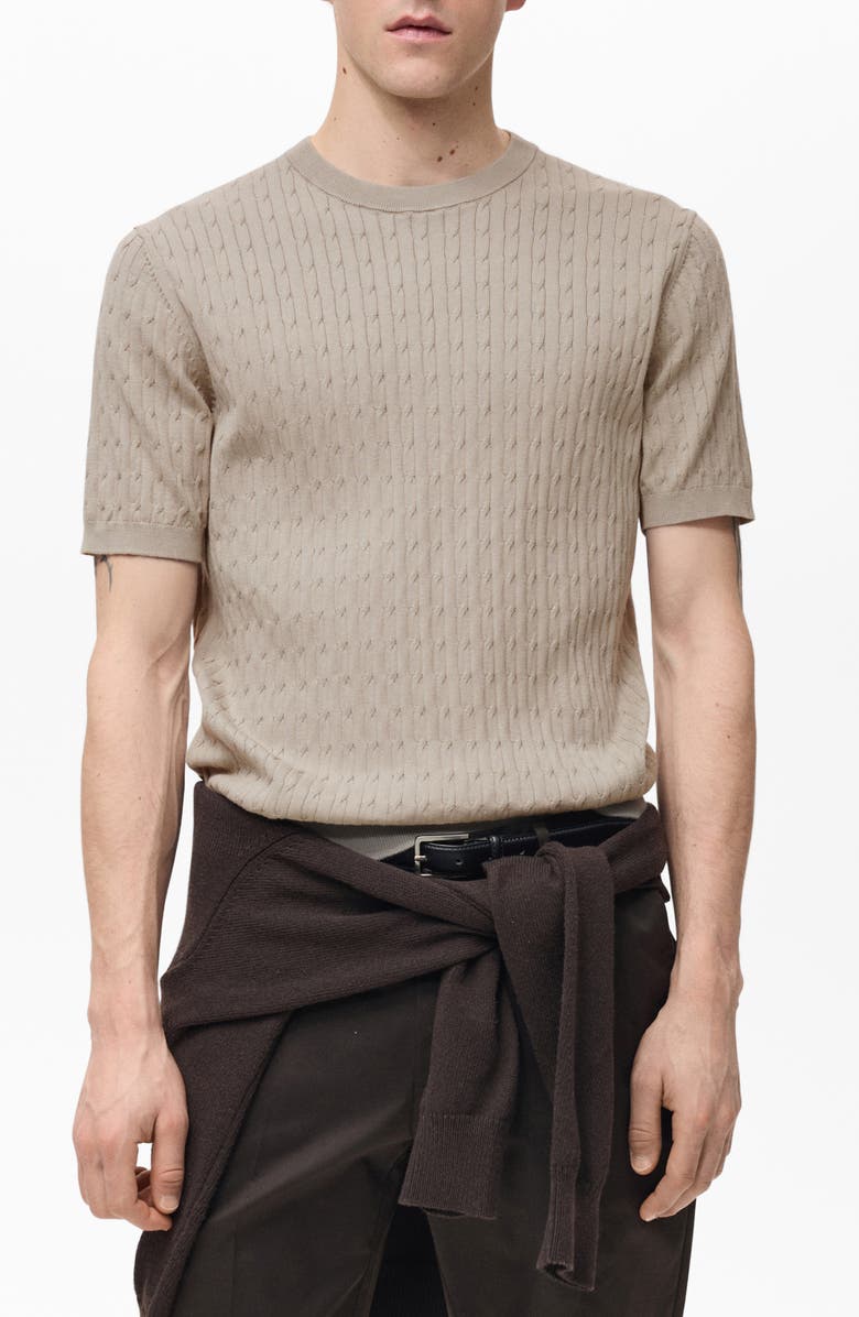 MANGO Cable Knit Cotton T-Shirt, Main, color, 
