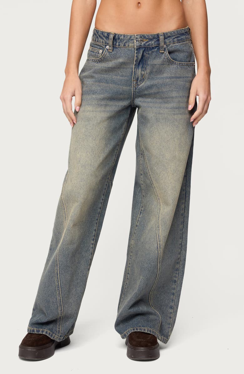 EDIKTED Washed Low Rise Baggy Wide Leg Jeans, Main, color, 