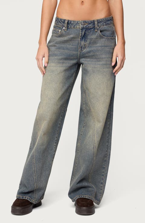 Washed Low Rise Baggy Wide Leg Jeans