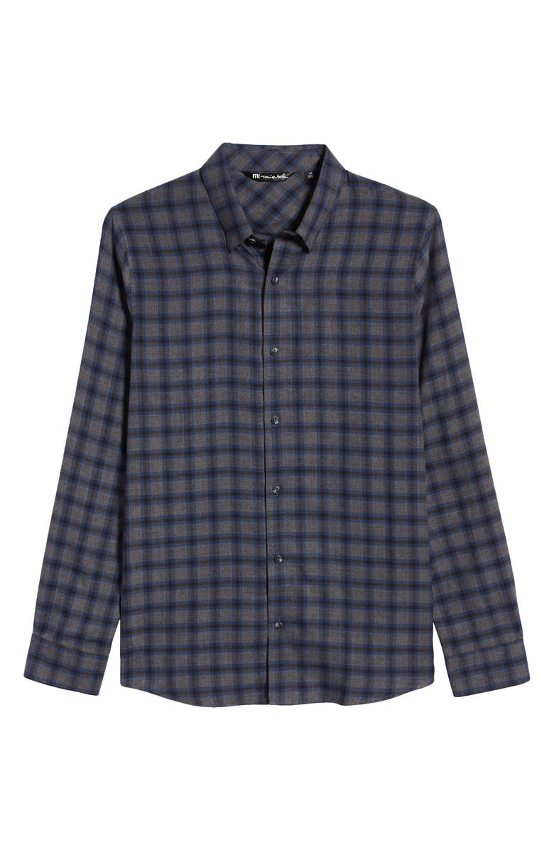 TravisMathew Time of Your Life Plaid Button-Up Shirt, Alternate, color, Heather Grey Pinstripe
