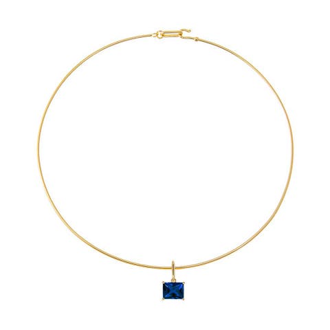 Colored CZ Emerald Charm Solid Thin Wire Choker Necklace