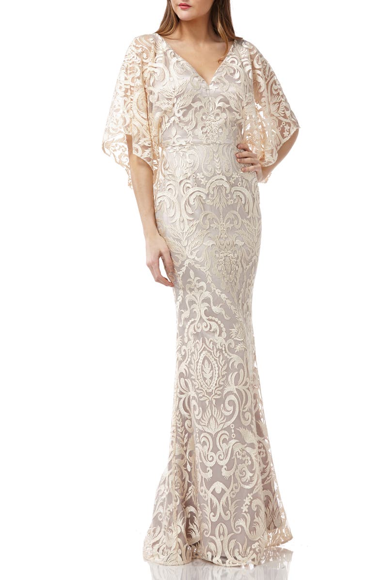 JS Collections Embroidered Lace Evening Dress, Main, color, 