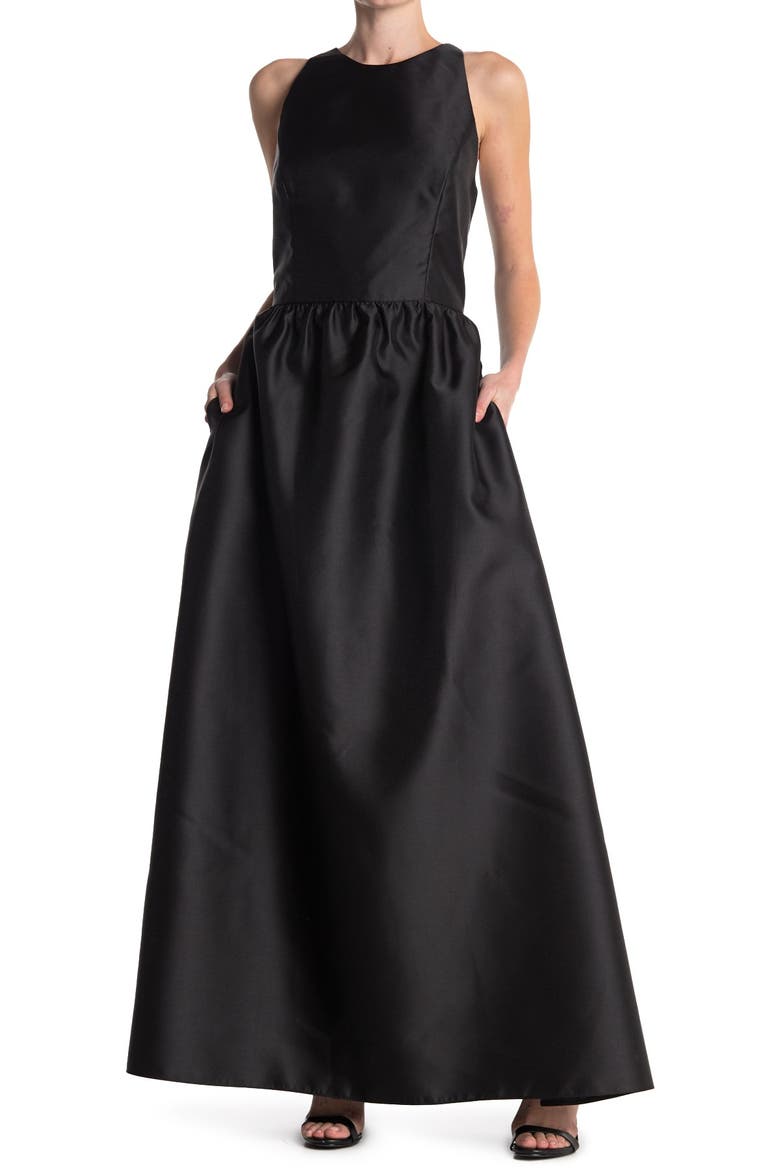Satin A-Line Gown, Alternate, color, BLACK