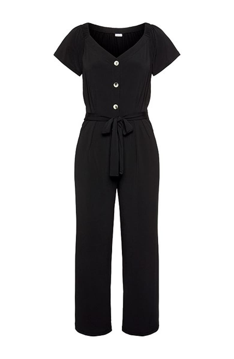 LASCANA Women's Button Detail Jumpsuit, Alternate, color, Black