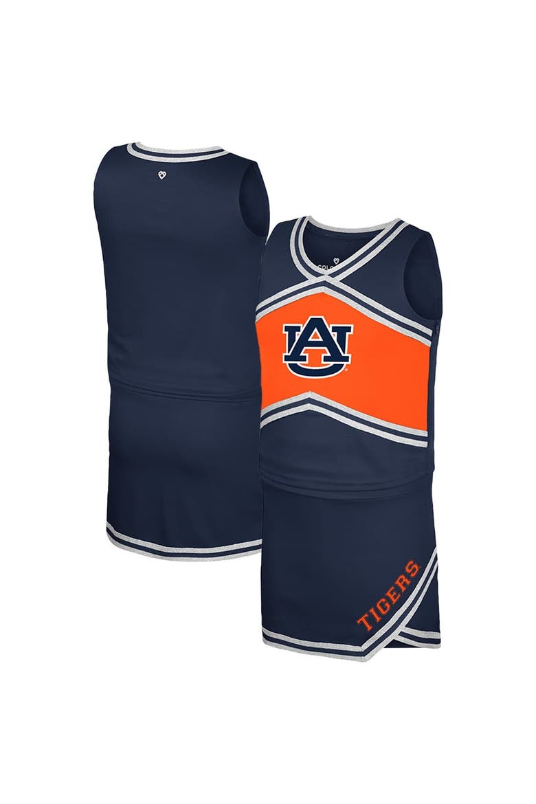 Girls Youth Colosseum Navy Auburn Tigers Cheerleader Top & Skirt Set, Alternate, color, Navy