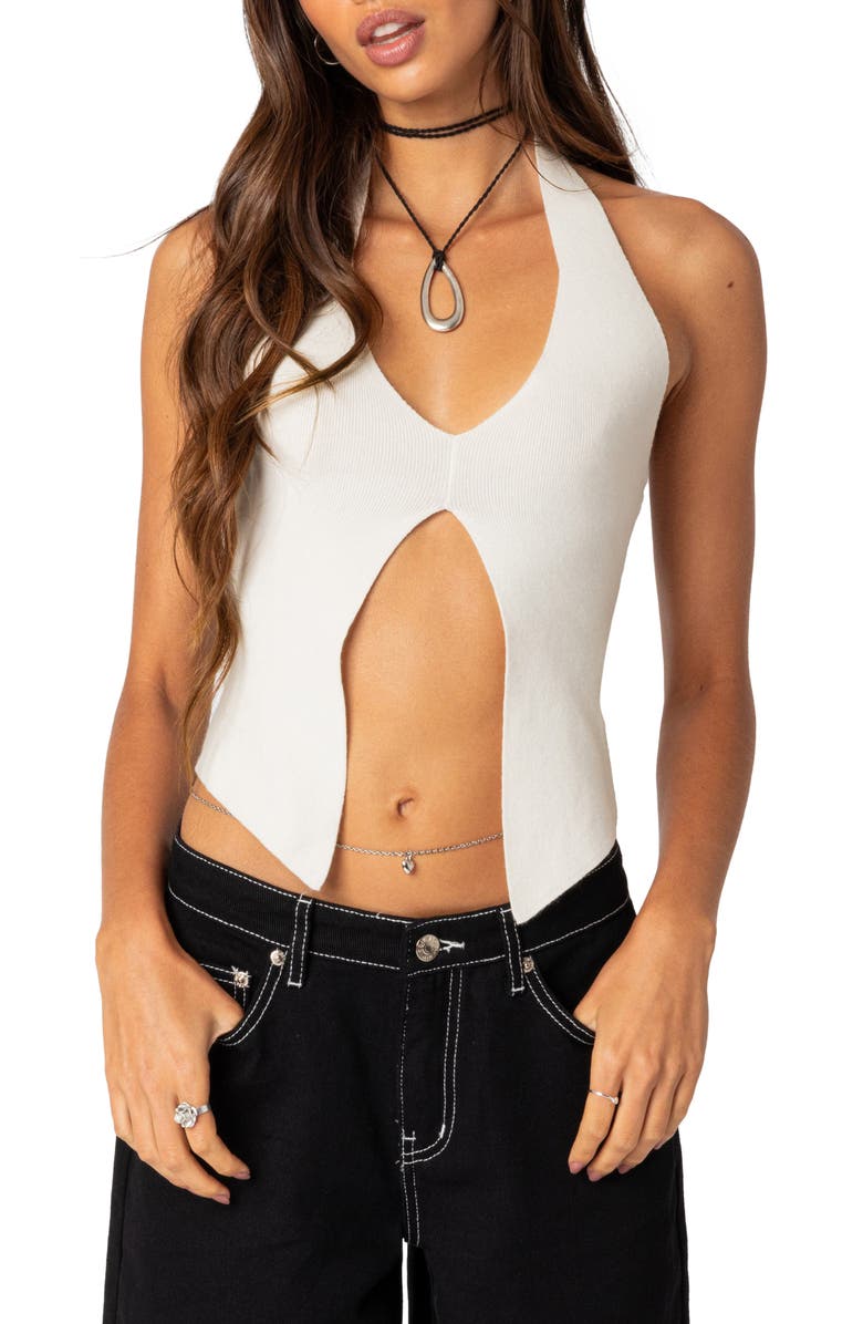 EDIKTED Sculpt Split Front Halter Top, Main, color,