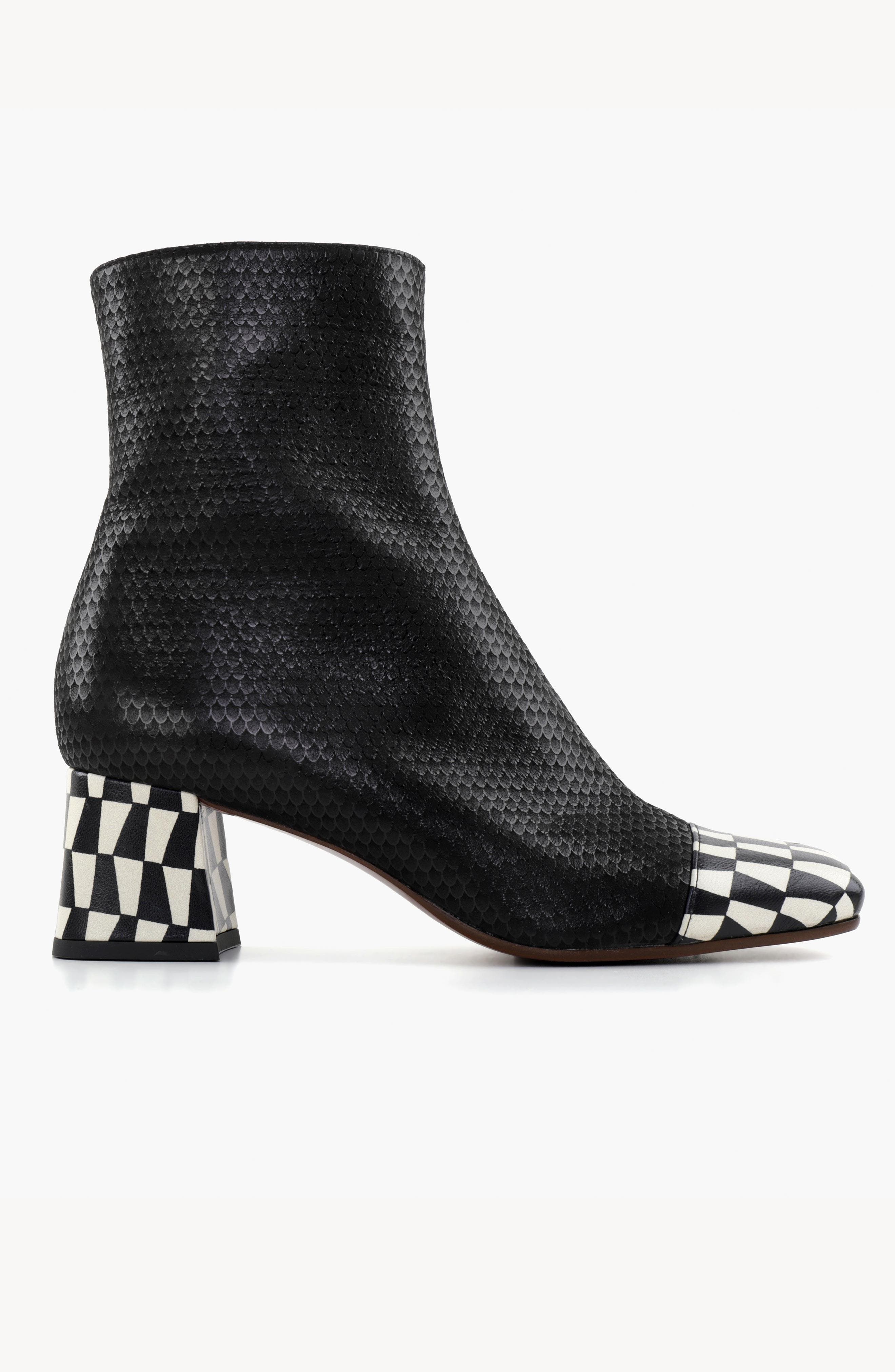 VOLKIRIA49 Plaid print leather Ankle Boots, Main, color, Black