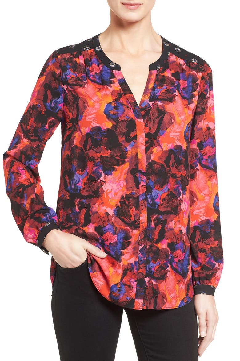Long Sleeve Mix Print Blouse, Main, color, CARMINE PROMISE