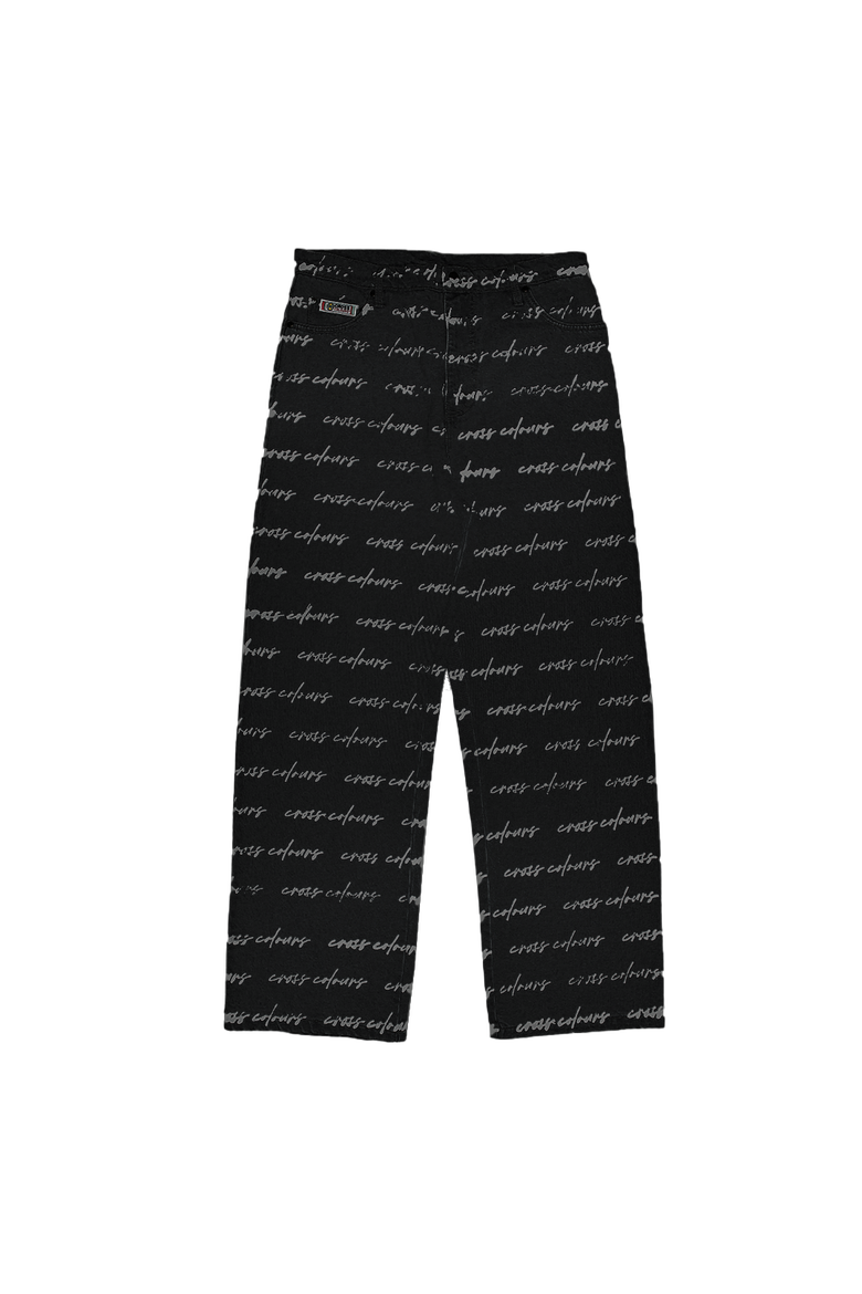 Signature Print Wide Leg Jeans, Main, color, Vintage Black