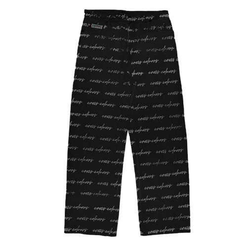 Cross Colours Signature Print Wide Leg Jeans in Vintage Black 