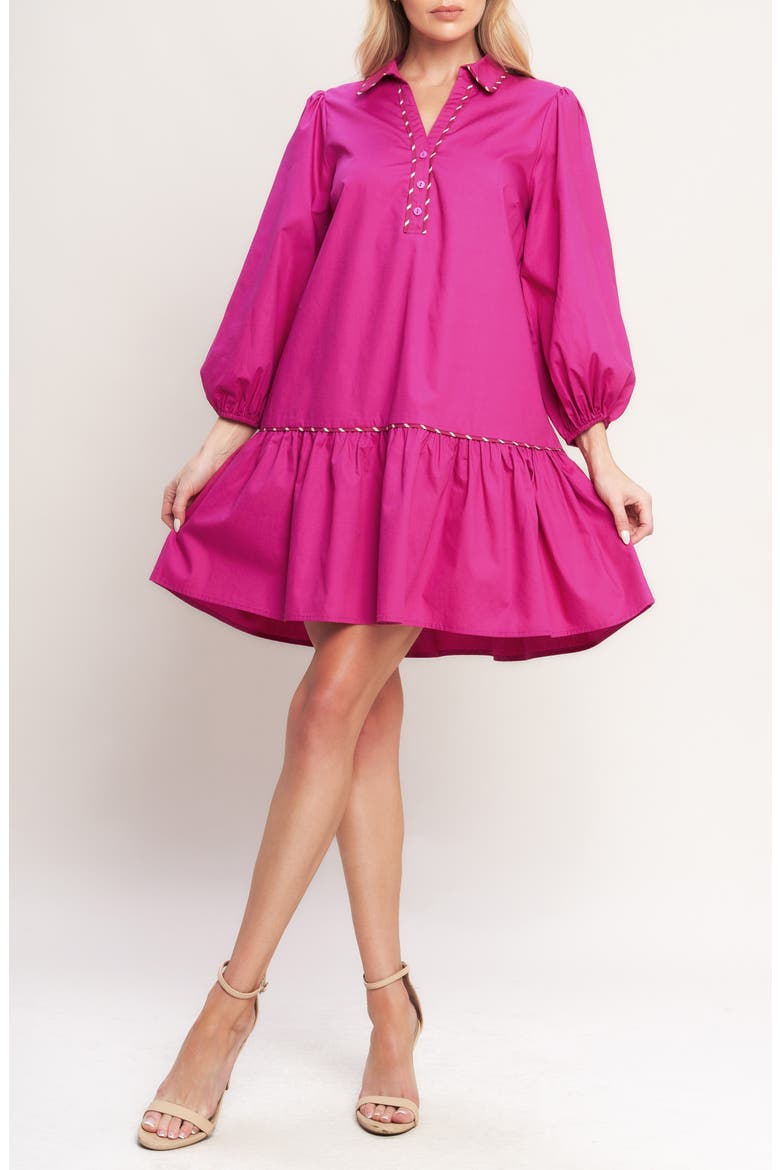 Solid Ruffle Trim Cotton Minidress, Main, color, FUCHSIA