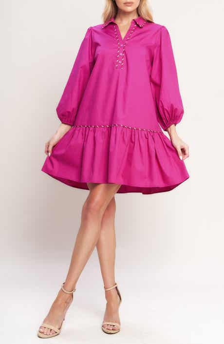 FLYING TOMATO Solid Ruffle Trim Cotton Minidress