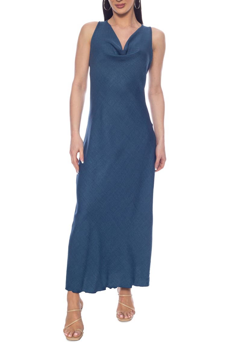Sleeveless Cowl Neck Dress, Main, color, DENIM