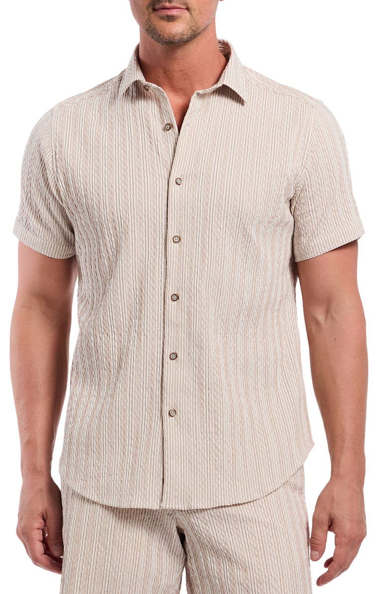 Robert Graham Fornillo Short Sleeve Shirt, Main, color, Khaki