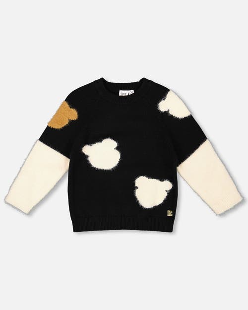 Deux Par Deux Knitted Sweater With Bear Intarsia In Black