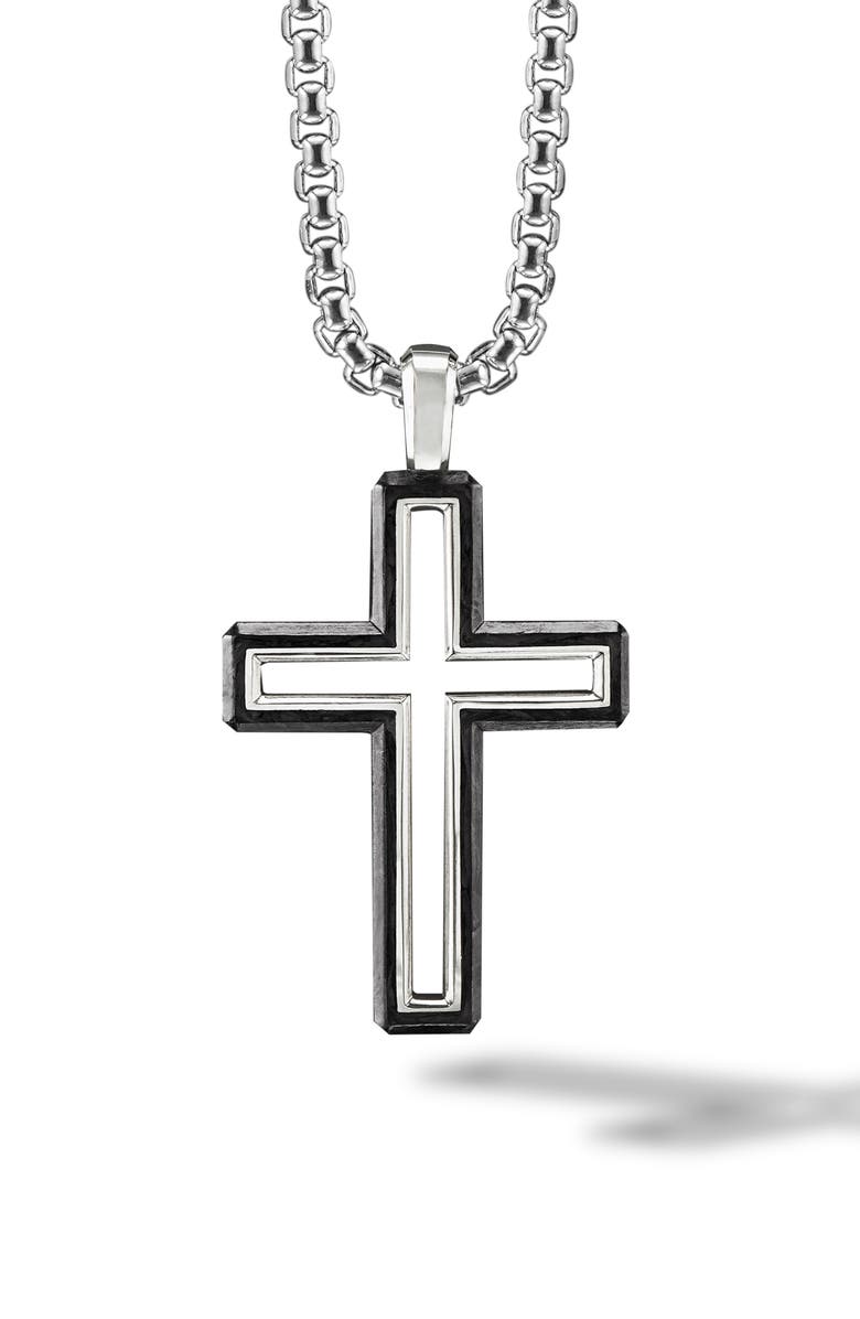 David Yurman Forged Carbon Cross Pendant, Main, color, 