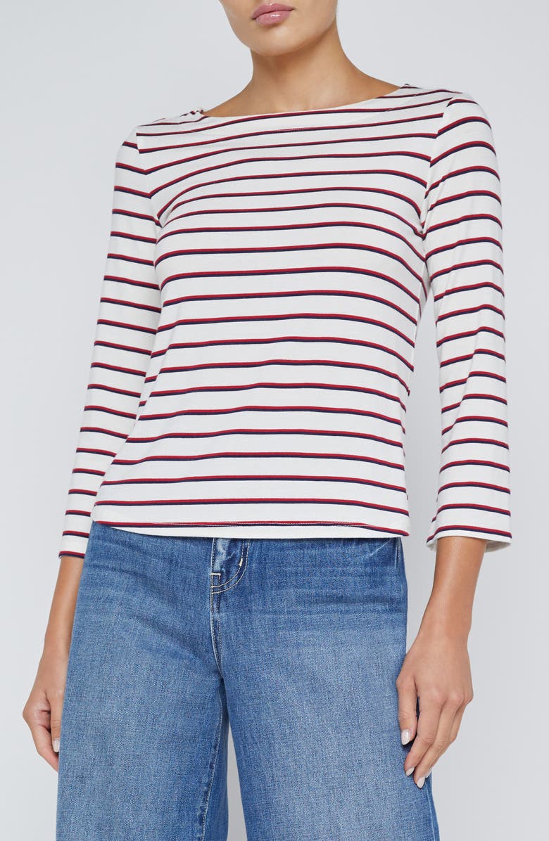 L'AGENCE Lucille Stripe Boat Neck Top, Main, color, 