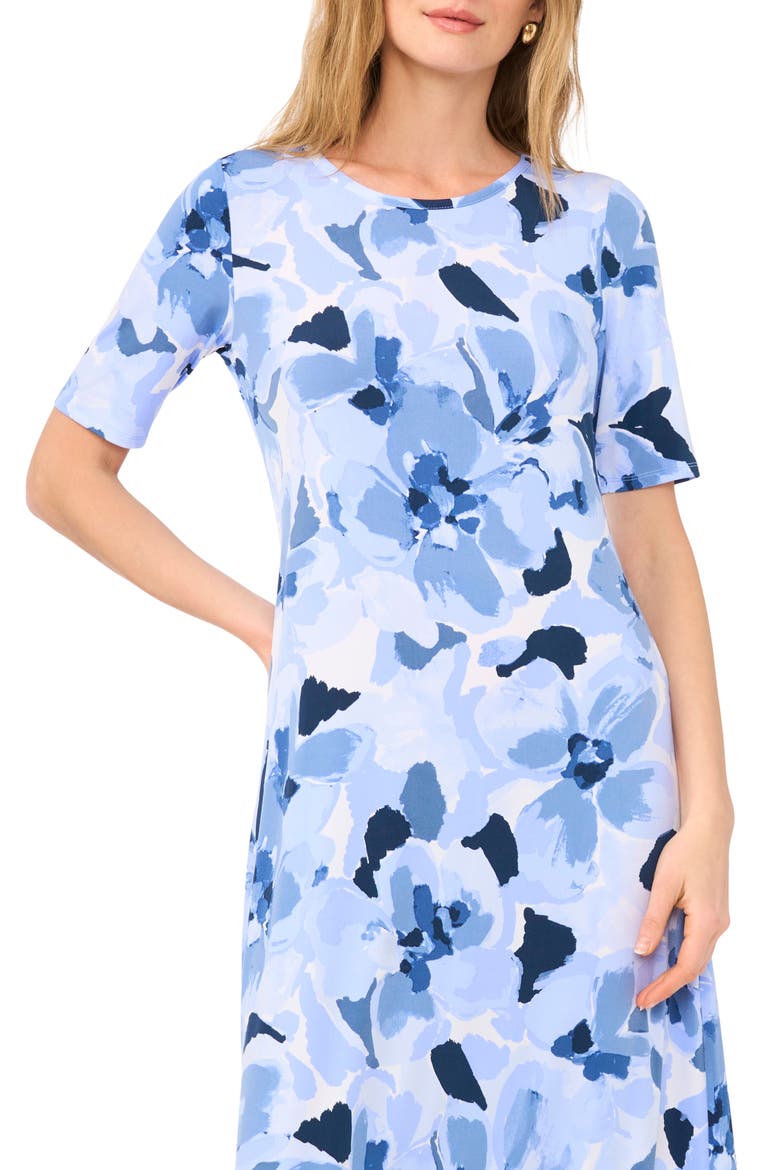 Floral Crewneck Maxi Dress, Alternate, color, BLUE NIGHT