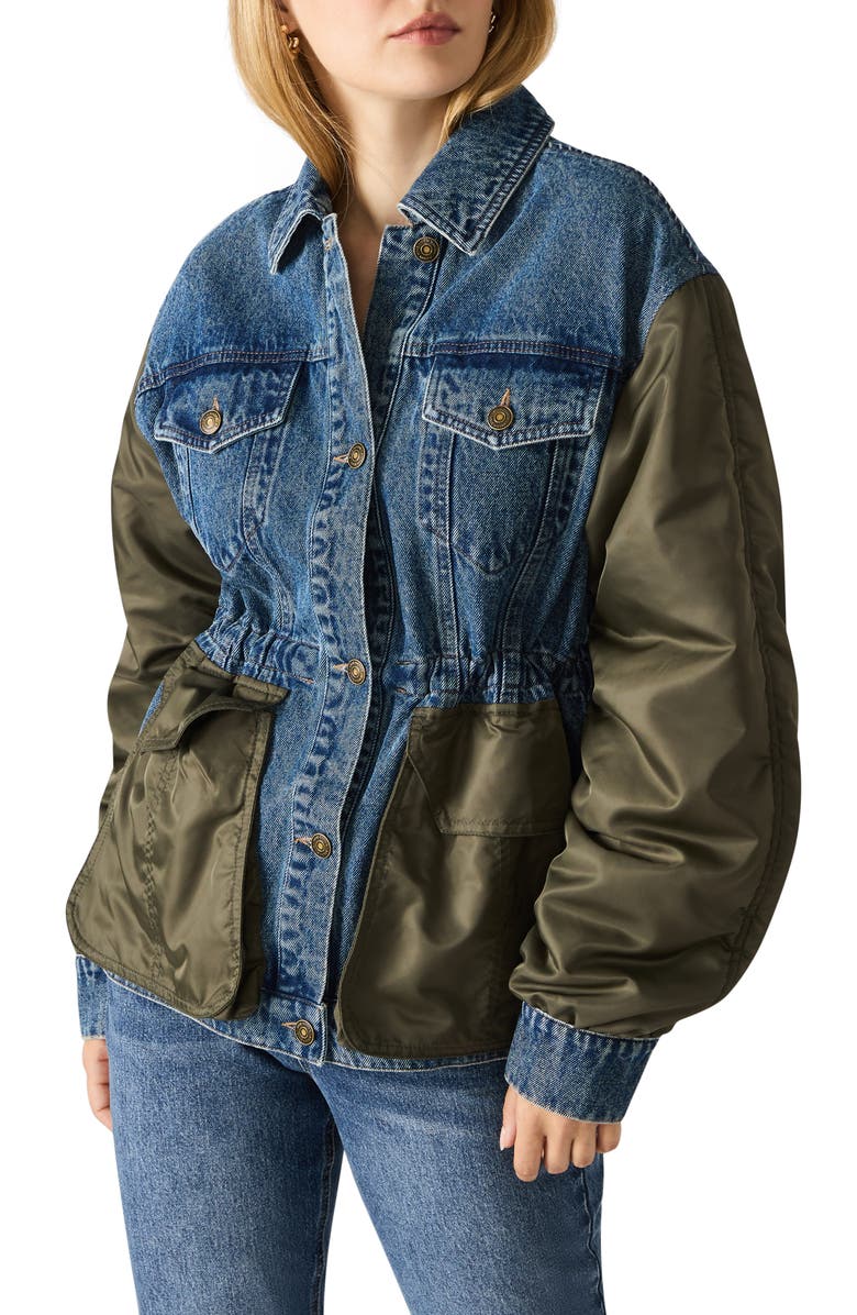 Steve Madden Joie Mixed Media Jacket, Main, color, Dark Navy