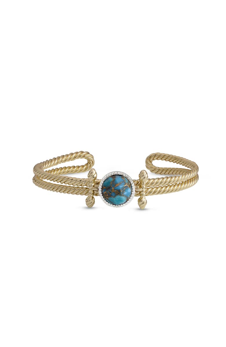 LuvMyJewelry Golden Rays Design Yellow Gold Plated Silver Turquoise Gemstone Diamond Women Cuff, Alternate, color, 